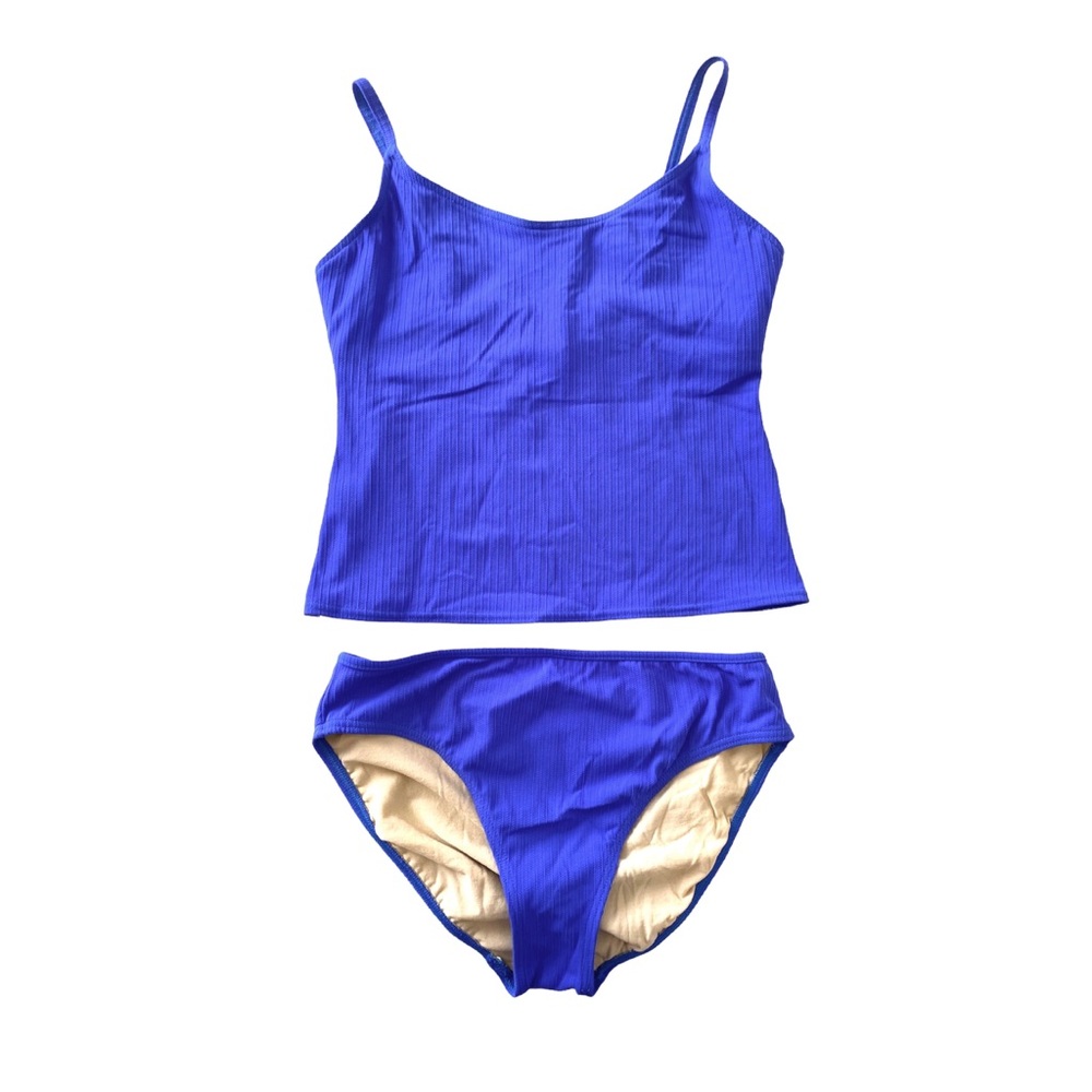 Vintage 90s Tankini Two Piece Tank Swimsuit Textured Purple Nylon Spandex M